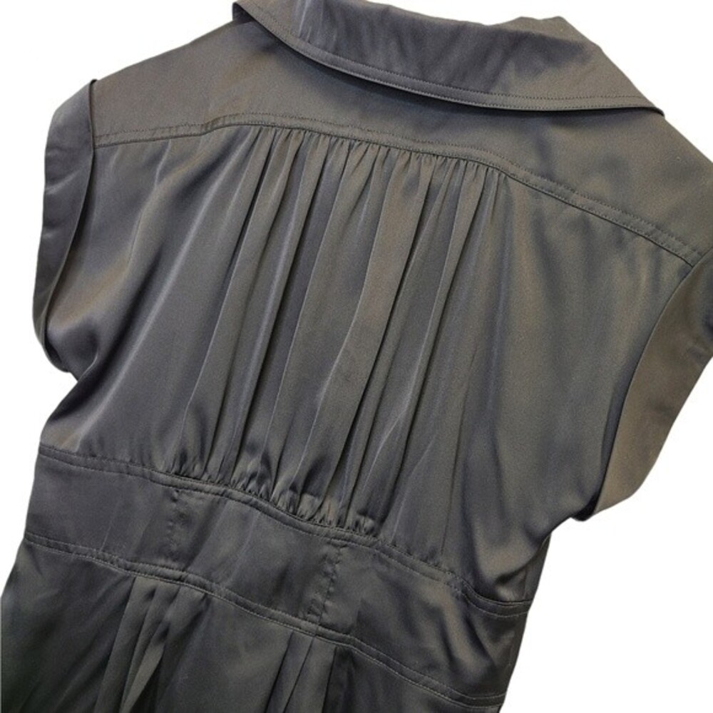 New York & Company Collection Women's 2 Black Peplum Button Up Short Sleeve Top - Picture 4 of 11